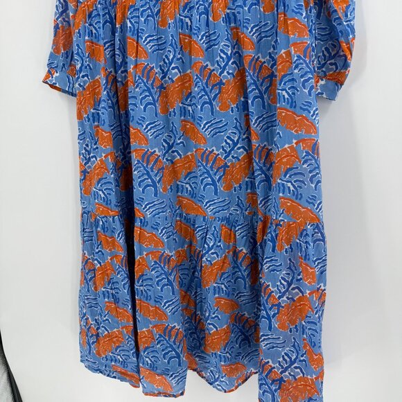 HiHo Womens Long-Sleeve Cotton Dress With Collar In Blue & Orange Size S Made In - Picture 5 of 9